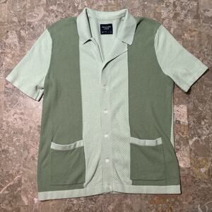 Abercrombie & Fitch Shirt Mens Small Green Cardigan Sweater Johnny Collar